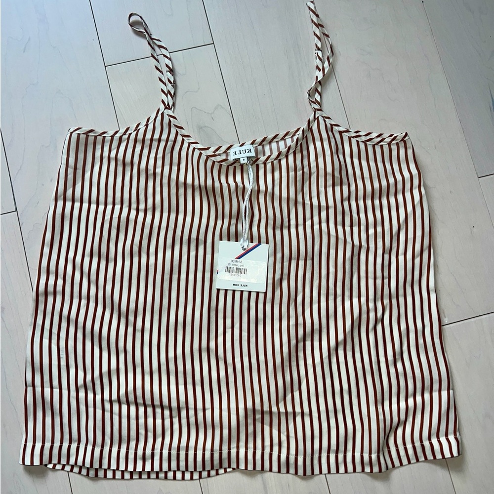 KULE Brown and White Sleeveless Crop Camisole